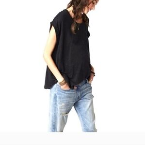 Hatch Shirt Black Linen Round Neck Short Sleeve Size 3